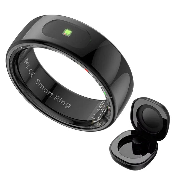 Anneau intelligent ThermoRing avec étui de chargement pour mesure de la température.