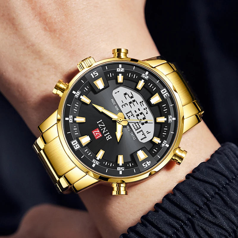 BINZI Montre Chronographe 50M étanche pour hommes