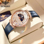 OUPINKE Montre à Quartz avec Phase de Lune pour Femme
