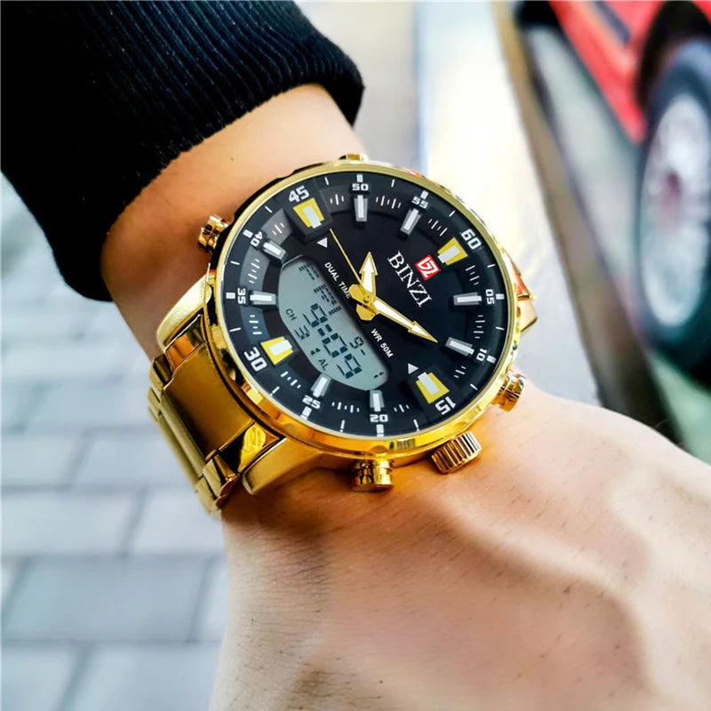 BINZI Montre Chronographe 50M étanche pour hommes
